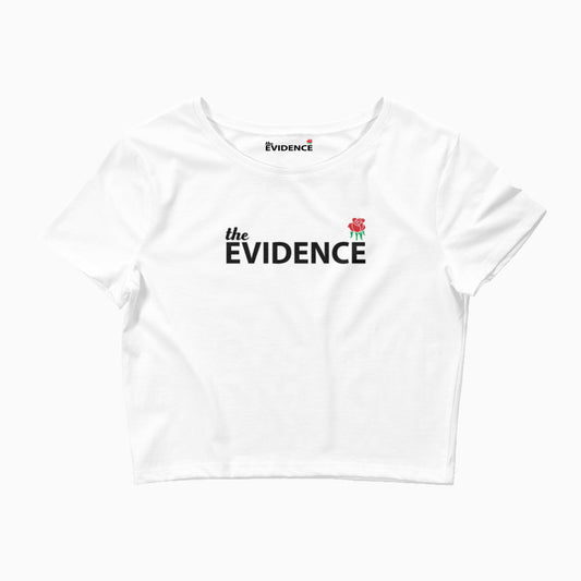 "The Evidence" Women White / Red Rose Crop Top