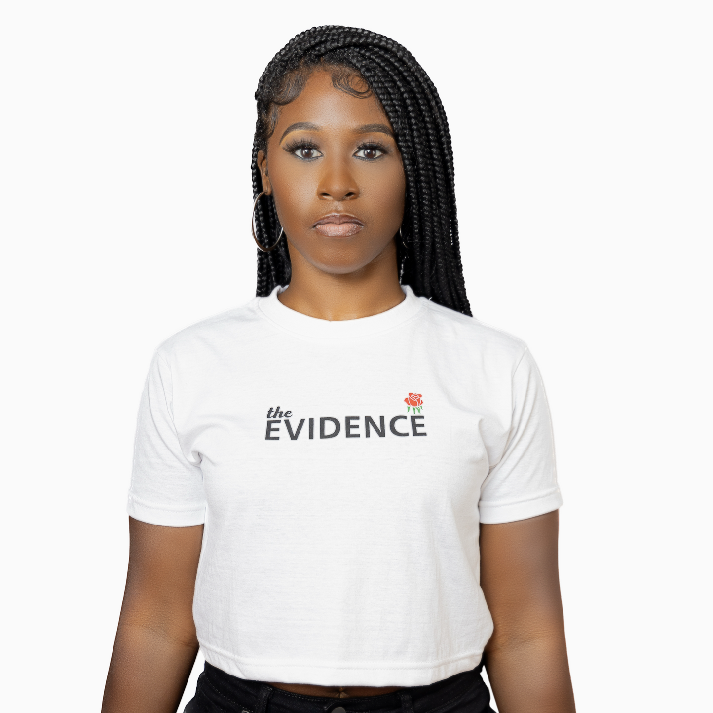 "The Evidence" Women White / Red Rose Crop Top